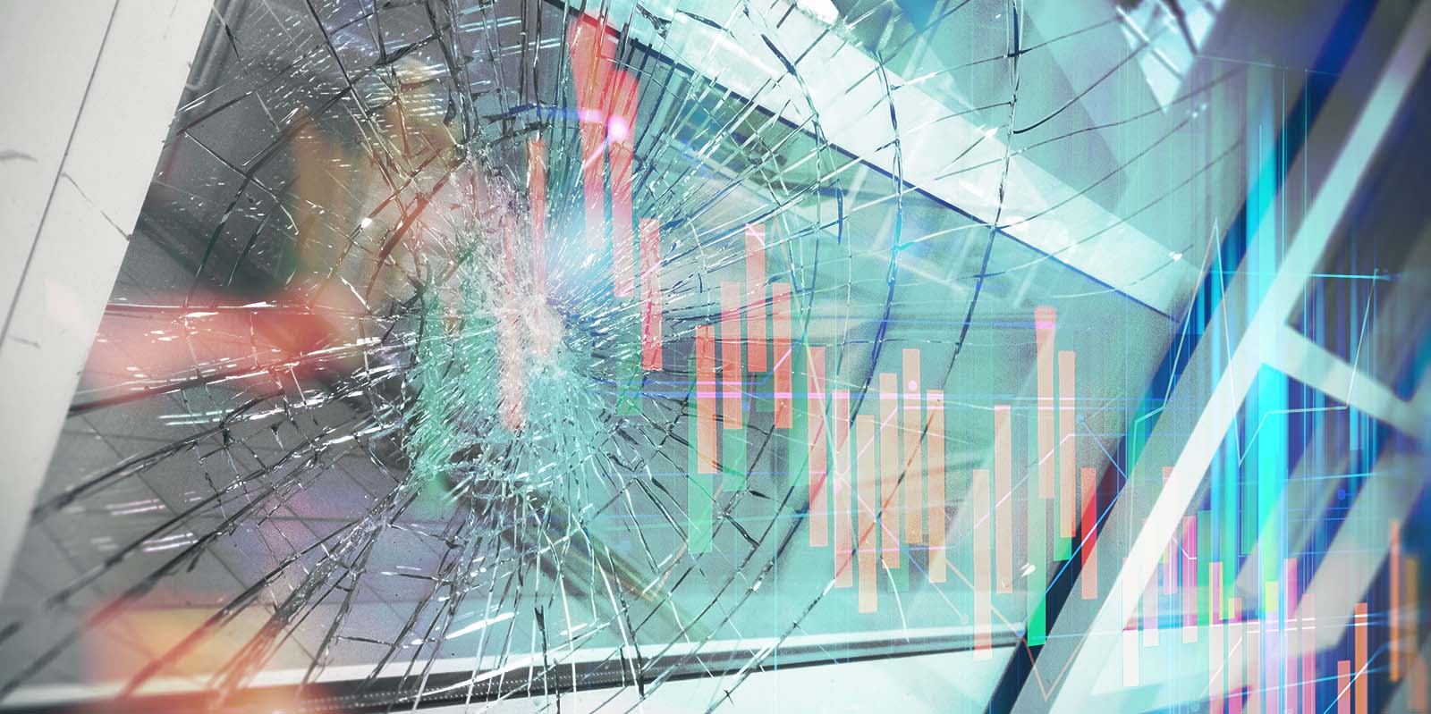 image of broken glass and chart lines
