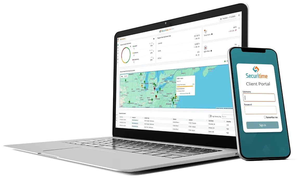 Securitime client portal on a laptop and phone