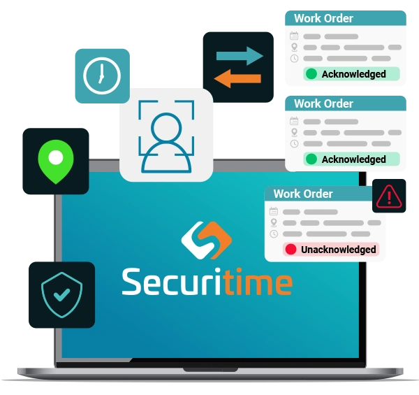 Securitime with floating work order icons.