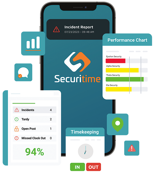 Securitime mobile app with security provider metrics.
