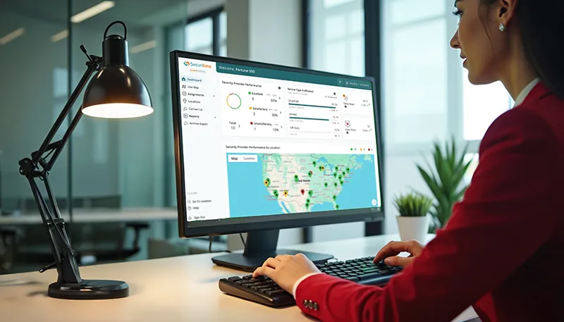 Woman working on a desktop looking at Securitime software.